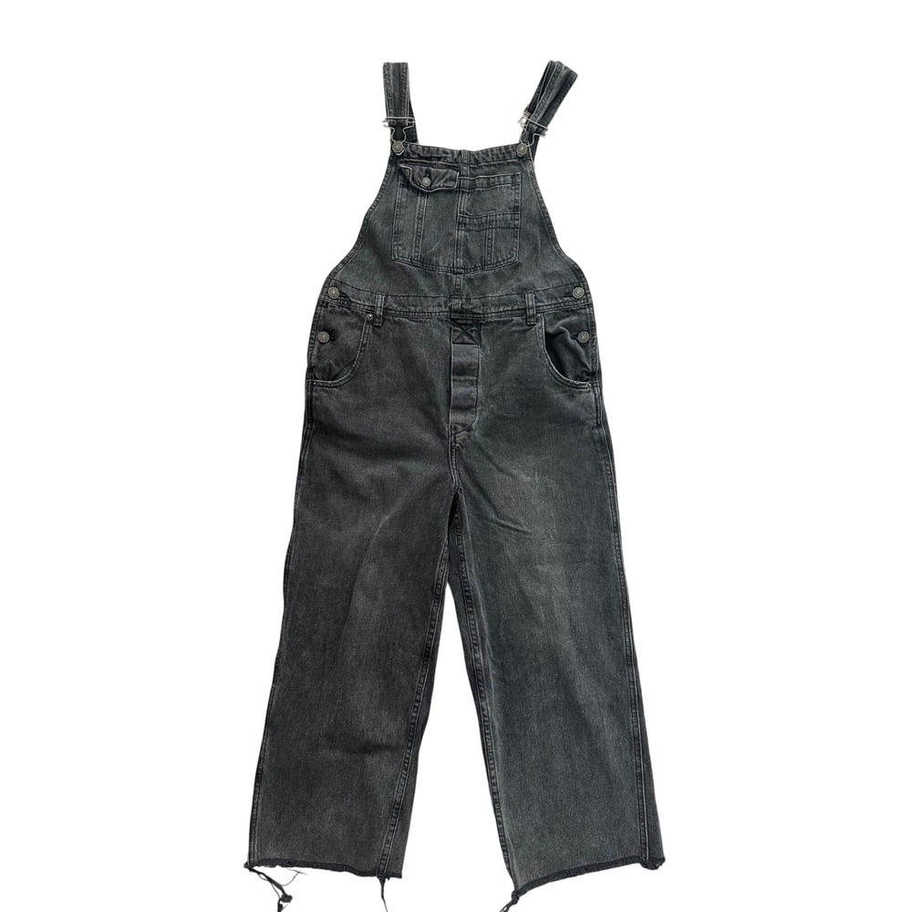 We The Free Free People Denim Overalls Washed Black Grey Size 28 Wide Leg